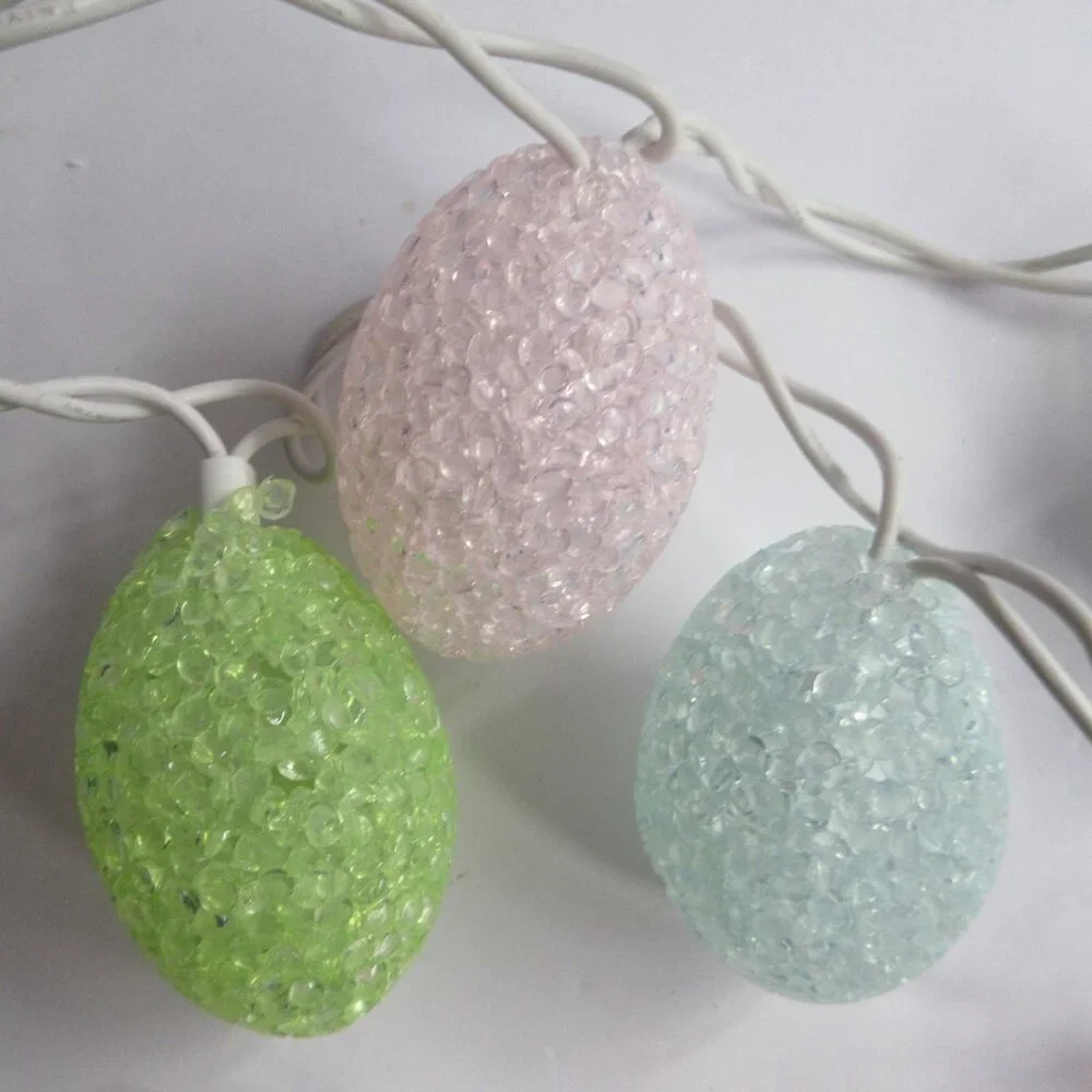 Easter Egg Plastic Melted Popcorn String Lights 5' Pastel Pink Blue Green Vtg